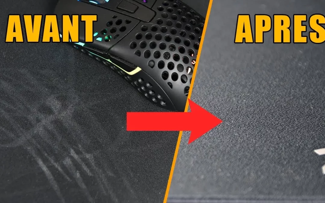 Comparaison avant-apres nettoyage d'un tapis de souris gaming - Résultat professionnel pour setup esports