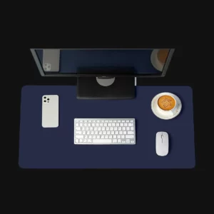Tapis de souris cuir vegan bleu marine grand format - Bureau professionnel et résistant aux liquides | Ignix