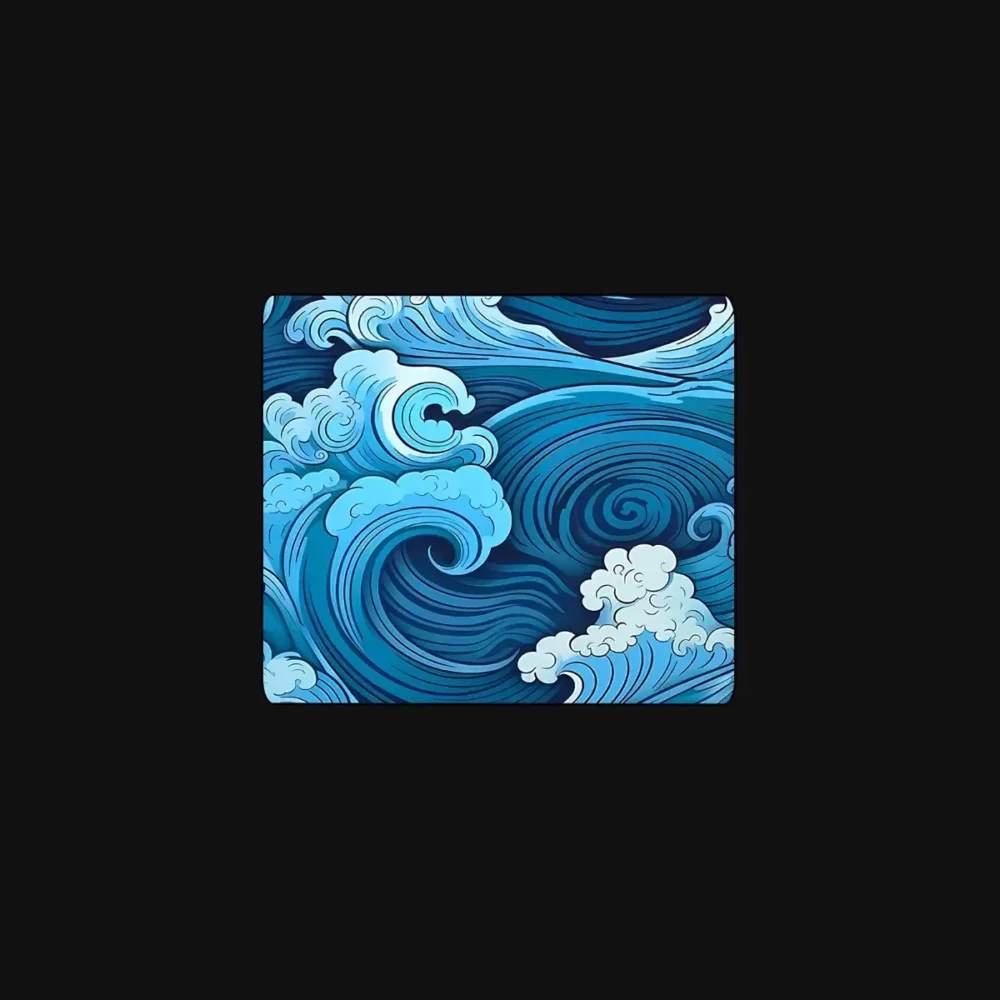 Tapis de souris japonais vague bleu 250x290 mm - Design minimaliste, antidérapant et résistant à l’usure.