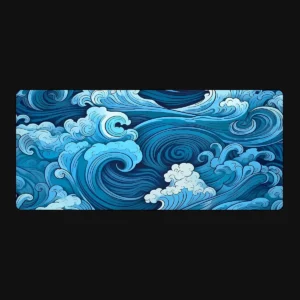 Tapis de souris japonais vague bleu 900x400 mm - Surface antidérapant maxi-format pour setups gaming ou professionnels.